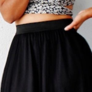 Black Tulle A-line Midi Skirt with Empire Waist